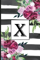 X: Pretty Monogrammed Initial Letter "X" Blank Lined Journal - Black & White Stripes with Floral Design 1699696470 Book Cover