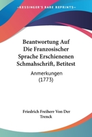 Beantwortung auf die franz�sischer Sprache erschienenen Schm�hschrift 1104621703 Book Cover