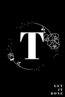 Simple Black Initial Letter T Notebook with Rose Floral Journal for Women, Girls Birthday Gift and School: Lined Notebook / Journal Gift, 120 Pages, 6x9, Soft Cover, Matte Finish 1677321830 Book Cover
