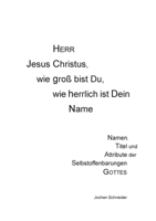 Herr Jesus Christus, wie groß bist du, wie herrlich ist Dein Name: Namen, Titel und Attribute der Selbstoffenbarungen Gottes 3695135298 Book Cover