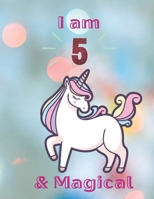 Unicorn SketchBook: I Am 5 & Magical With Unicorn Inside More Space for Sketching and Drawing and Writing Journal for Kids and Girls Marble Size 8.5in x 11in with 110 Pages 1654358878 Book Cover
