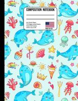 Composition Notebook 4X4 Graph Paper: Cute Marine Kawaii Unicorn Back to School Composition Book for Teachers, Students, Kids and Teens 1074859839 Book Cover