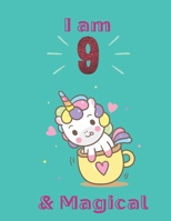 Unicorn SketchBook: I Am 9 & Magical With Unicorn Inside More Space for Sketching and Drawing and Writing Journal for Kids and Girls Marble Size 8.5in x 11in with 110 Pages 1654361747 Book Cover