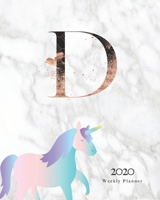 2020 Weekly Planner: Magical Unicorn Planner Monogram With Initial "D" on Luxury Gray Marble 1711389870 Book Cover
