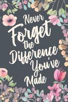 Never Forget The Difference You've Made: Retirement & Appreciation Gifts for Women and Professionals Who Have Made a Big Impact on People's Lives. Notebook Journal Diary & Sketchbook. 6 x 9 inch, 120  1097783065 Book Cover