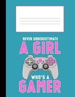 Never Underestimate a Girl Who's a Gamer: Composition Notebook College Ruled 110 Pages, 7.4 x 9.8 1687488398 Book Cover
