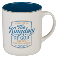 Christian Art Gifts Ceramic Coffee and Tea Mug for Women: Seek First the Kingdom of God - Matthew 6:33 Inspirational Bible Verse, Royal Blue and White