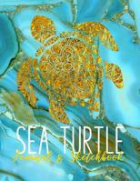 Sea Turtle Journal & Sketchbook: Turquoise Gold Marble Pattern Turtle Mandala Pattern Design Cover 1096529459 Book Cover