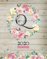 2020 Weekly Planner: 8X10 Agenda With Watercolor Floral Q Monogram On Vintage Wood for Girls 1706273126 Book Cover