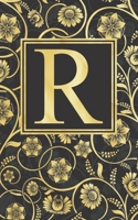 R: Beautiful Initial Monogram Letter R Fancy Journal Notebook Gorgeous Personalized Medium Lined Journal & Diary for Writing & Note Taking for Girls and Women Black Grey and Gold Floral Print 1695405412 Book Cover